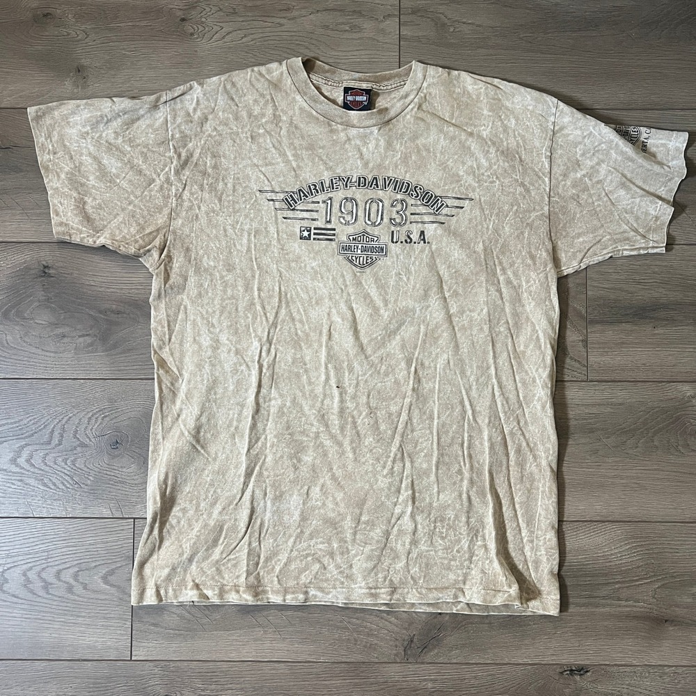 Harley-Davidson Mens L Short Sleeve Tan Tshirt Medicine Hat Alberta Canada Biker